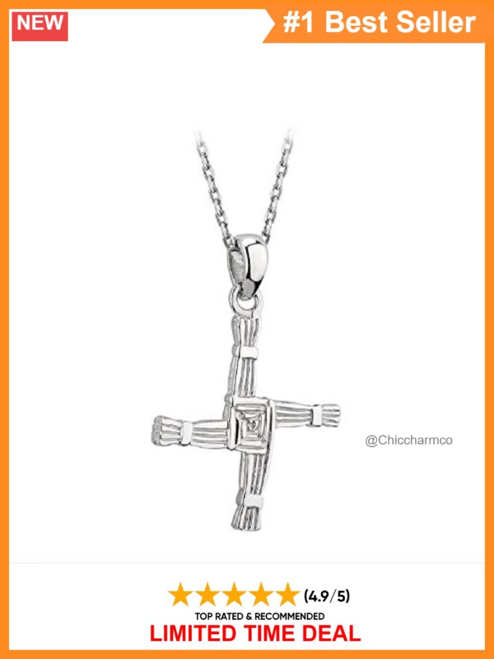 Sterling Silver St Brigids Cross Necklace 2 Sided Irish Made Pendant
